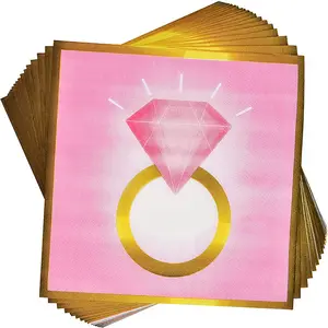 Pink Diamond Ring Party Tableware Set Paper Plates Cup Napkin Wedding Engagement Bridal Shower Decoration