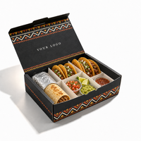 Boîte en carton kraft découpée sur mesure, robuste, avec logo personnalisé, compartimentée, finition mate, pour tacos, burritos et kits repas à emporter