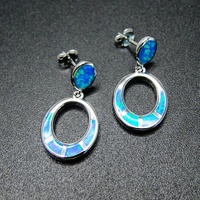 Boucles d'oreilles créoles en argent sterling 925 pour femme, avec opale bleue feu, bijoux tendance