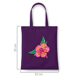 Sac fourre-tout portable de luxe avec poignée Flexiloop en coton/polyester violet avec fleur appliquée - Product Image 4