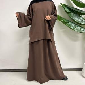 Nieuwe Katoenen Winter Cord Set Vrouwen Moslim Bescheiden Rok Manchet Knopen Elastische Taille String Zakken Gebreid 2 Delige Abaya Set - Product Image 5