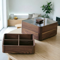 Boîte de rangement multifonctionnelle en bois de noyer noir pour fruits secs, plateau carré à compartiments, boîte couverte pour graines de tournesol et collations
