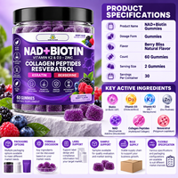 Gummies multi-nutriments NAD avec Resvératrol, Berbérine, Biotine, Collagène et Mélange de Vitamines K2 et D3 pour la Santé des Cheveux, de la Peau, des Ongles et des Articulations