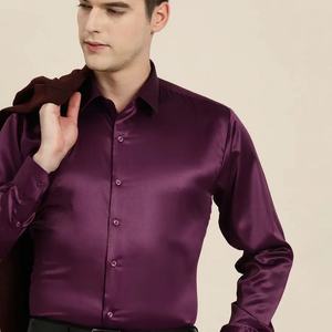 Camisa de Hombre de Seda Real de Manga Larga, Cuello Clásico, Corte Entallado, Color Sólido, OEM - Product Image 4