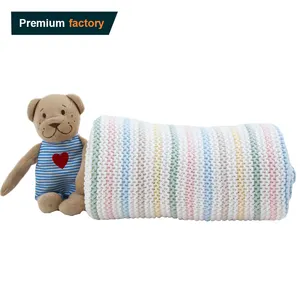 Fast shipping 100% Cotton multiple stripe throw safe baby blanket for newborn four season
