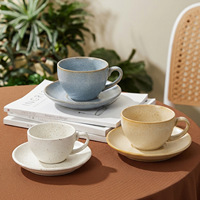 Tasse à latte vintage en céramique de haute qualité, vente en gros, tasse à lait en grès, tasse à café avec soucoupe pour restaurant et café