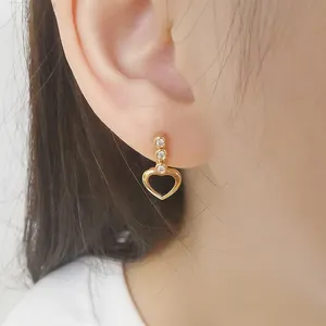 Anting-Anting Emas Asli 18K Desain Hati Kustom Kreatif dengan Berlian Berkilau Perhiasan Anting-Anting Emas 18K Grosir