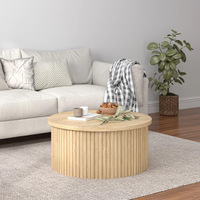 Table basse ronde moderne avec espace de rangement extensible, plateau relevable en bois, table d'appoint pour salon