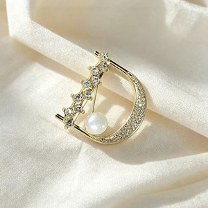 Broche chapado en oro con forma de luna, con diamantes de imitación de cristal y perlas de imitación, joyería de moda para mujer, accesorio para fiesta de boda - Product Image 6