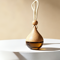 Flacon diffuseur d'huiles essentielles en verre ambré de 6 ml avec bouchon en bois en forme de goutte, gravure laser personnalisée du logo, pour voiture, vente en gros