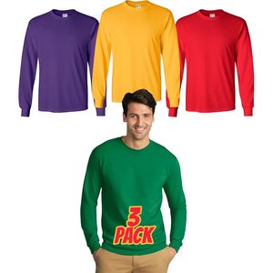 Camiseta de Manga Larga para Hombre, Paquete de 3, Algodón Jersey Liso, Secado Rápido, Cuello Redondo - Product Image 1