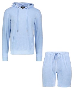 ชุดเสื้อผ้าออกกำลังกายของผู้ชาย,ชุดวอร์มลำลองสีน้ำเงินมีฮู้ดและกางเกงขาสั้นสำหรับฤดูร้อน - Product Image 1