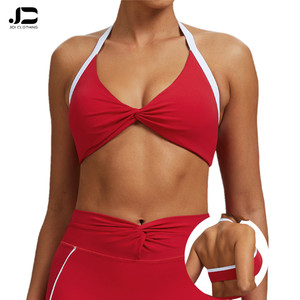 Soutien-gorge de yoga à col croisé plissé, dos élégant, respirant, en nylon, couleur unie, pour la course et le sport - Product Image 1
