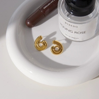 Boucles d'oreilles minimalistes en acier inoxydable doré scintillant avec cristal diamant, design unique, boucles d'oreilles à clous texturées pour femmes