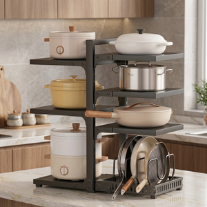 Three-Layer <b>Metal</b> Pot <b>Rack</b> Storage Holder Heavy Duty Kitchen Organizer Minimalist Standing Type Multifunctional Cookware <b>Shelf</b> - Product Image 4