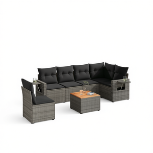 Ensemble de canapés de jardin en polyrotin gris 6 places avec pieds réglables, mobilier d'extérieur au design contemporain - Product Image 1