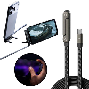 Câble <span class=keywords><strong>USB</strong></span>-C vers <span class=keywords><strong>USB</strong></span>-C 240W, charge rapide PD 65W, tressé, support invisible rotatif à 360° 2-en-1 pour téléphone, tablette, ordinateur portable, 1,5m - Product Image 3