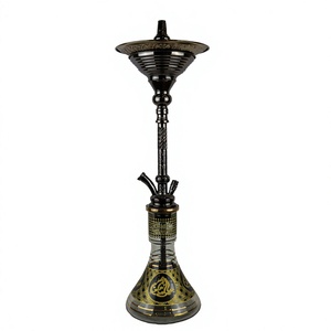 Chicha authentique Khalil Mamoon égyptienne de 82 cm, finition cuivre-doré givrée moderne avec base rouge et noyau en laiton massif - Product Image 3