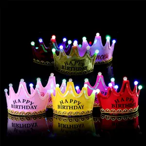 Multicolor Happy Birthday Flashing Led King Crown Headband Birthday Party Supplies Crown Hat For Kids Party Decoration