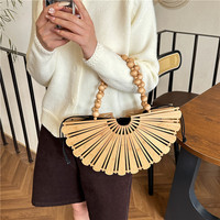 Sac à main tissé européen et américain 2026, style bohème, pour femme, ajouré, grande capacité, avec perles en bois, sac de plage