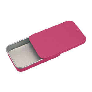 Boîte en métal rectangulaire rose avec couvercle coulissant, conteneur recyclable pour produits comestibles, bonbons gélifiés, menthes, usage fumeur - Product Image 1