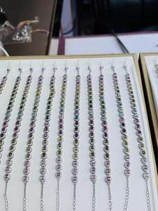 Bracciale con Catena <span class=keywords><strong>Arcobaleno</strong></span> in Argento 925 Placcato Platino con Tormalina Naturale Colorata per Donne, Vendita all'Ingrosso Diretta dalla Fabbrica - Product Image 6