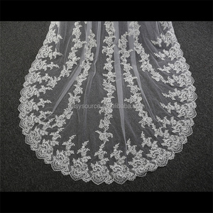 M81 2 टी बीड एज फीता शादी का घूंघट कैथेड्रल चर्च सिल्वर कंघी 3.5 मीटर 2-परत पॉलिएस्टर शादी के सामान - Product Image 4