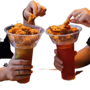 Gobelet en plastique transparent PP à paroi simple de qualité alimentaire Aijie avec logo personnalisé, 16 oz et 24 oz, bol 2-en-1 pour collation/plat chaud/jus, 90 mm - Product Image 1