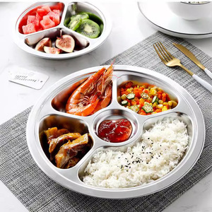 Chef Meis Stainless Steel Divided Dinner Plate 304 Round Microwave Safe For Kids Schools Fast Food - Product Image 2