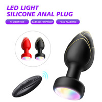 Plug anal sans fil étanche lumineux télécommandé pour jeu solo, jouet sexuel vibrant coloré unisexe illuminant pour plaisir anal