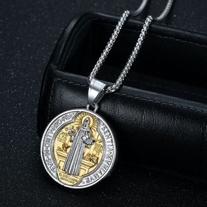 yunnique Collier pendentif médaille religieuse en acier inoxydable, bijou unisexe, design rond, style Hip Hop - Product Image 3