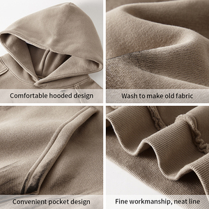 OEM Hoodie Fabrikant Op Maat Gemaakte Katoenmixen <span class=keywords><strong>350</strong></span> Gsm Fleece Voering Zuur Gewassen Verweerde Hoodies Retro Hoodies - Product Image 3