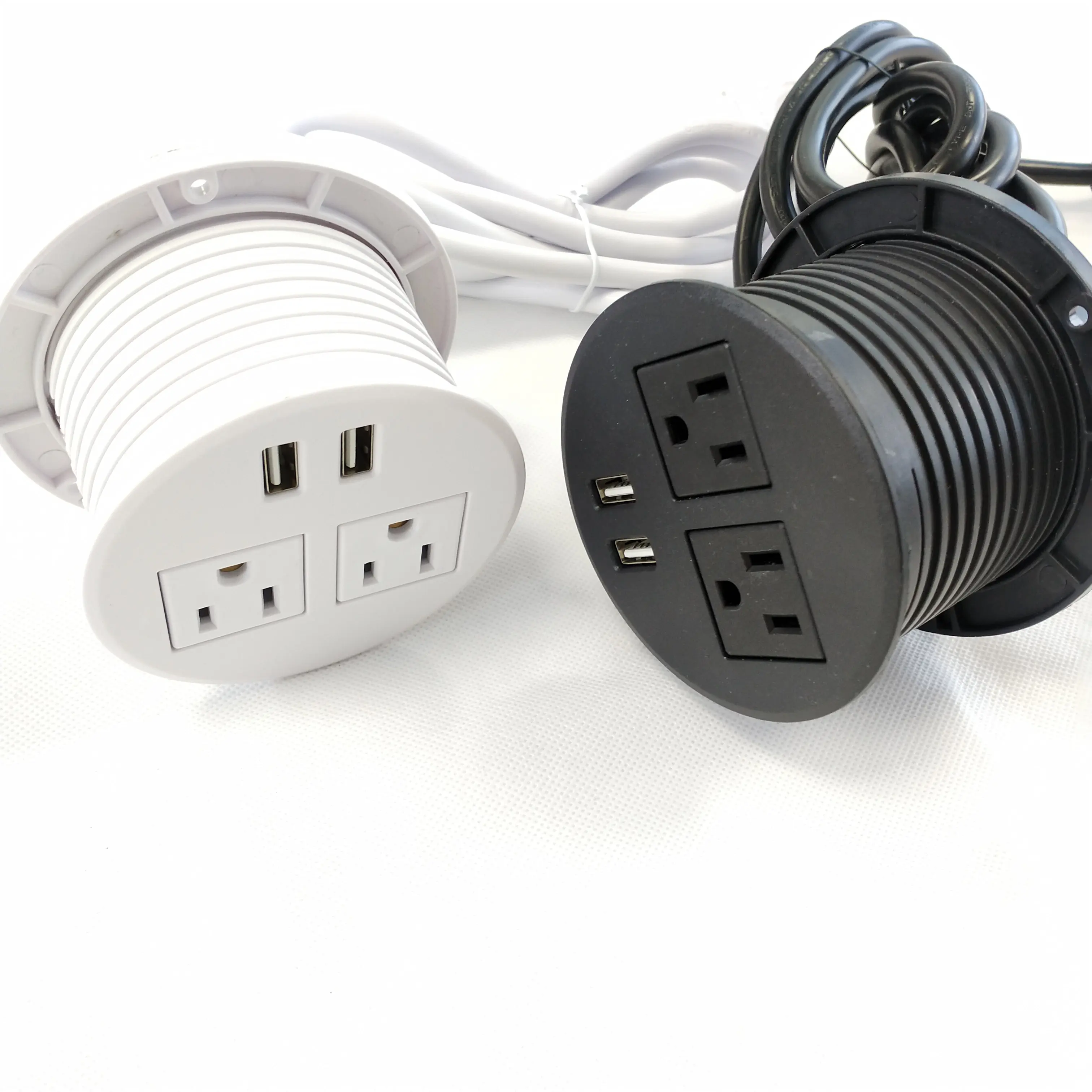 White black Stock US standard 80mm round grommet USB charging socket for office table power outlet