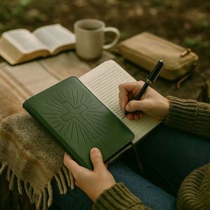 Green Prayer Journal A5 Faux Leather Debossed Cross Christian Devotional Notebook Ribbon <b>Bookmark</b> Sewing Gift Daily Bible Study - Product Image 4