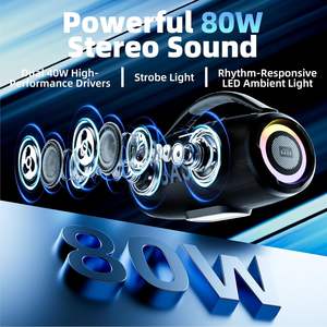 Altavoz Portátil con Bajos Potentes, Alimentado por Batería, 80W de Potencia Máxima, 20 Horas de Reproducción, IPX6 Impermeable, Sonido Estéreo, Uso en Exteriores - Product Image 2