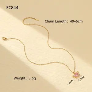 Korean Luxury Copper Pink Heart Pendant Necklace Cute Sweet Peach Collarbone Chain Choker Fashion Jewelry