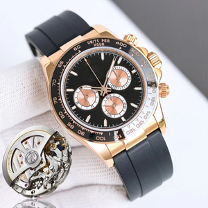 Reloj Cronógrafo Negro Automático para Hombre, Caja de Acero Inoxidable, Correa de Goma, Reloj de Pulsera Mecánico Deportivo - Product Image 3
