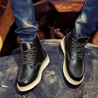 Bottes décontractées pour hommes, style britannique, tendance, hiver, hauteur mi-haute, en cuir véritable, à lacets