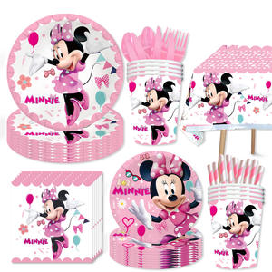Assiettes, gobelets et décorations de gâteaux sur le thème de <span class=keywords><strong>Minnie</strong></span> personnalisés, fournitures pour fêtes d'anniversaire, décorations de gâteaux, <span class=keywords><strong>vaisselle</strong></span> de fête - Product Image 2