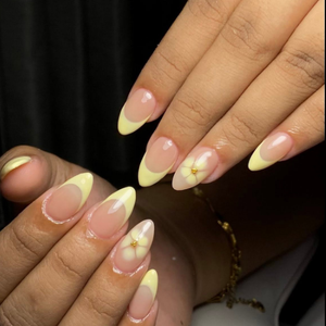 <span class=keywords><strong>Uñas</strong></span> Postizas Hechas a Mano, Medianas, Almendradas, con Punta Francesa, Diseño de Flores Rosadas en 3D, <span class=keywords><strong>Uñas</strong></span> Acrílicas para Mujer - Product Image 4