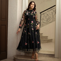 Robe longue de soirée décontractée pour femme, style empire, amincissante, à col montant, en patchwork floral vintage tissé, vente en gros
