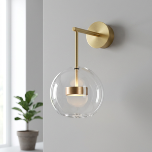 Minimalist Wall Lamp Clear Glass Globe Brass Finish E27 LED Bulb 3500K Warm White CRI 90 50,000 Hours Lifespan for Living Room - Product Image 2