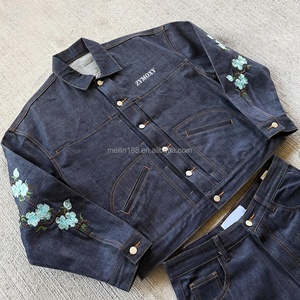 Clothing Custom Denim Button up Jackets and Jeans Two Piece Set Oversized Heavyweight Embroidery Design Jeans <b>Pants</b> Denim Set - Product Image 4