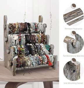 Tùy chỉnh 4 Tier Vòng đeo tay bằng gỗ chủ, Bangle xem Vòng cổ hiển thị lưu trữ đồ trang sức chủ đứng hiển thị Organizer - Product Image 6