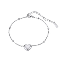 Bracelet minimaliste en acier inoxydable doré avec breloque cœur lisse et chaîne à maillons, étanche