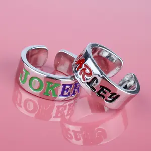 Go Party-Anillos sencillos para parejas, de Harley Quinn y Joker, anillos de amistad con letras ajustables abiertas para hombres y mujeres