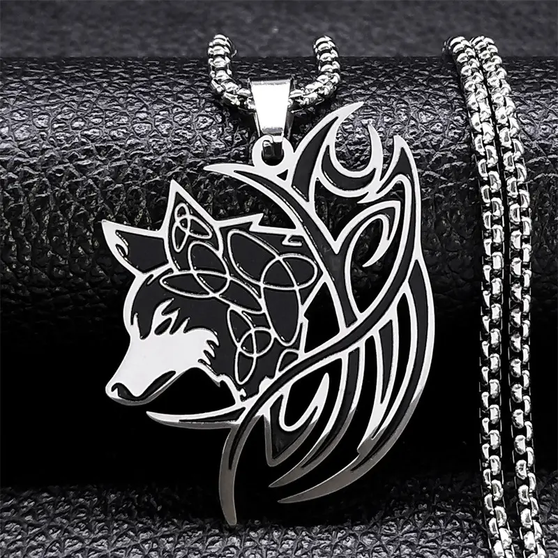 Vintage Viking Nordic Myth Wolf Knot Stainless Steel Necklace Fashionable Personalized Simple Jewelry Accessories