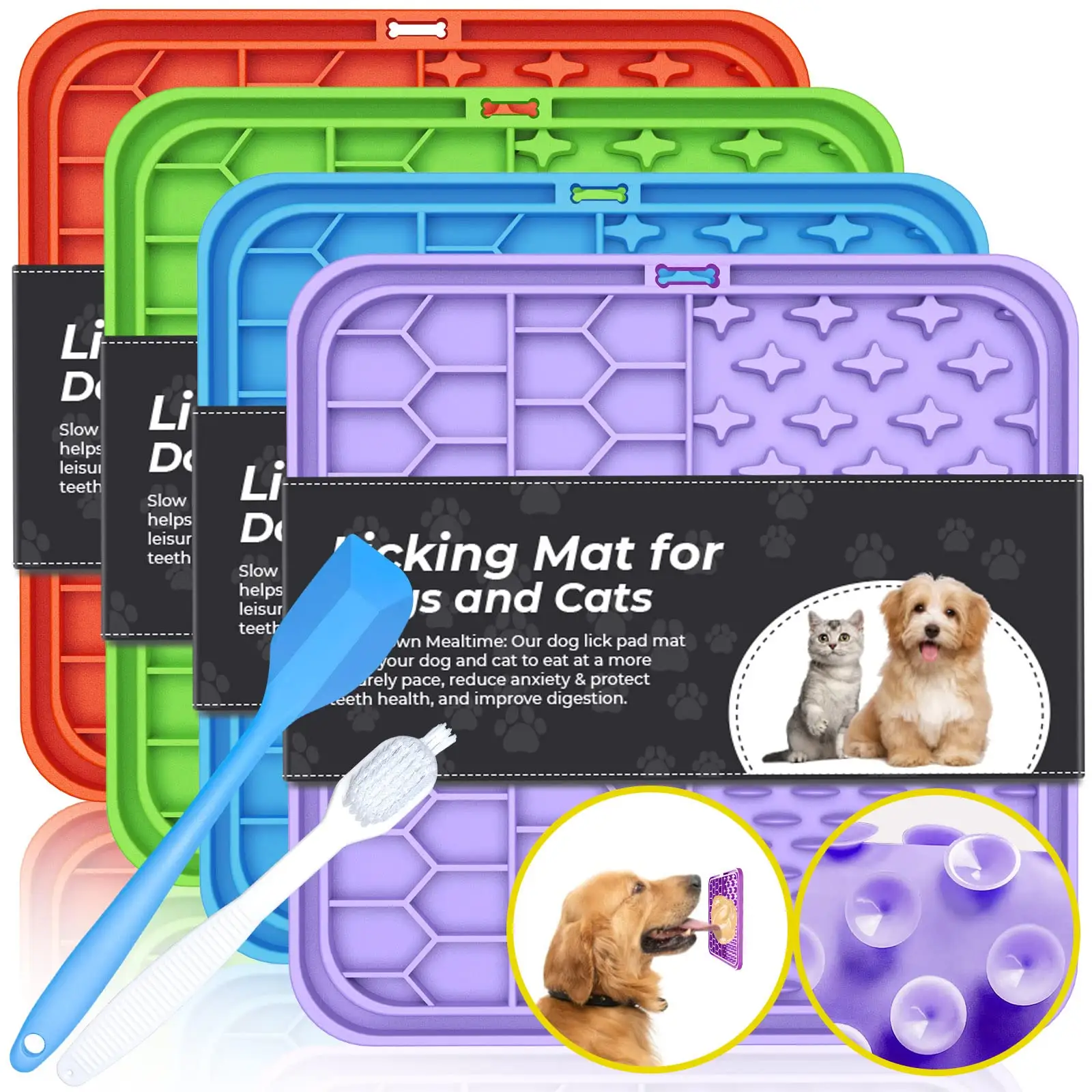 Supplier Custom Design Logo Silicone Dog Lick Mat Slow Down Pet Eating Food Feeding Lick Pad With Suction Cups Licking Mat