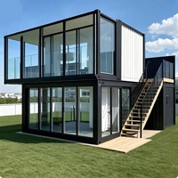 Bâtiment de bureaux conteneurisé à double étage avec mur-rideau en verre, espace de travail modulaire préfabriqué, salle de réunion, centre de conférence