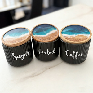 Couvercle <span class=keywords><strong>de</strong></span> tasse en bambou écologique personnalisé pour thé et boissons en verre, certifié, conserve <span class=keywords><strong>la</strong></span> chaleur, design vague <span class=keywords><strong>de</strong></span> <span class=keywords><strong>mer</strong></span> en résine - Product Image 3